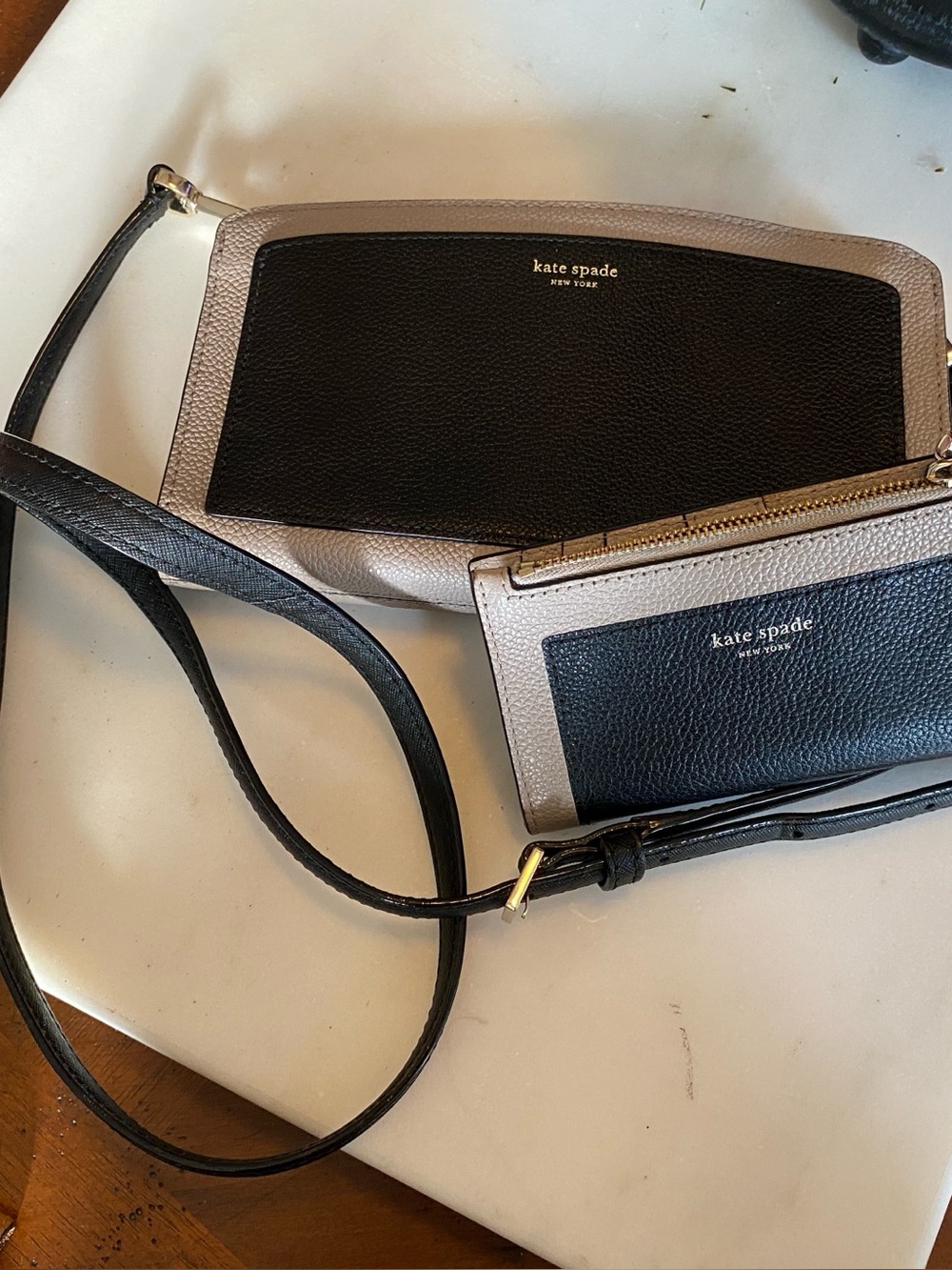 kate spade Black and Taupe Two-Piece Crossbody and Wristlet Set